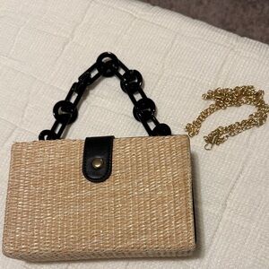 Stylish Tan and Black Woven Handbag